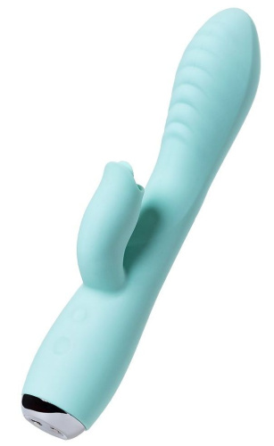 Мятный вибратор с клиторальным стимулятором Milo - 20 см. Мятный вибратор с клиторальным стимулятором Milo - 20 см.