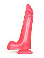 Розовый фаллоимитатор на присоске без вибрации - 19 см.