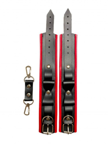 Черно-красные наручники с бантиками из эко-кожи фото 3