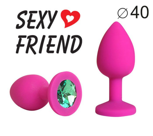 Ярко-розовая анальная пробка с зеленым кристаллом - 9,5 см. фото 2