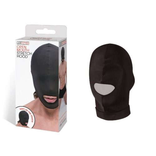 Черная эластичная маска на голову с прорезью для рта фото 3
