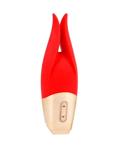 Красный мини-вибратор с раздвоенным кончиком - 12,3 см. фото 4