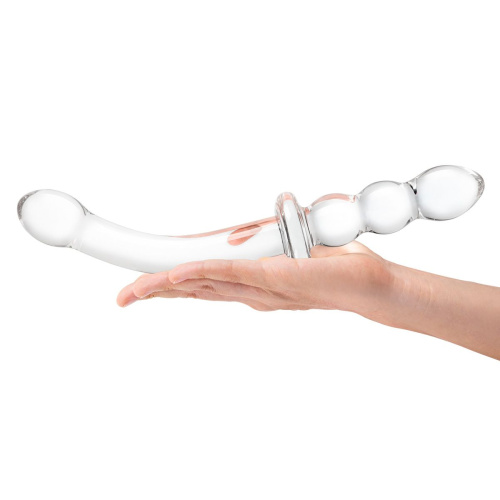 Изогнутый стеклянный фаллоимитатор 12’’ Girthy Ribbed G-Spot Glass Dildo With Handle Grip Double Ended - 30 см. фото 5