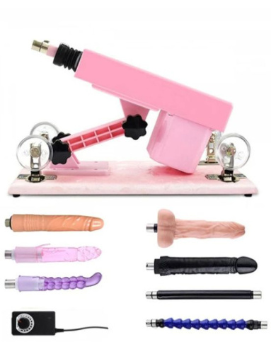 Розовая секс-машина с проводным пультом и 5 насадками фото 3