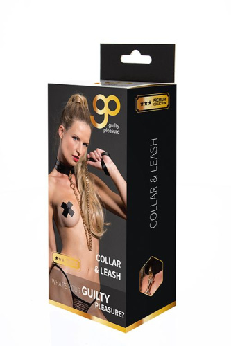 Черный ошейник PREMIUM COLLAR LEASH SET с золотистым поводком фото 5