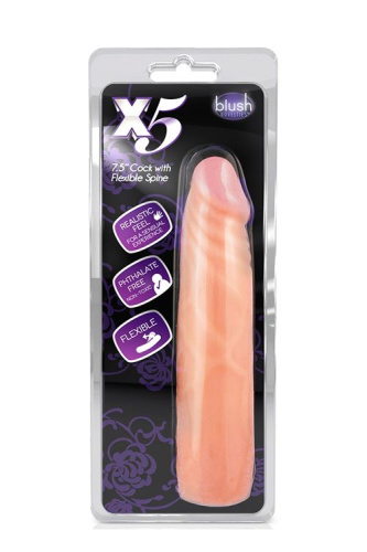 Телесный фаллоимитатор без мошонки X5 7.5 COCK WITH FLEXIBLE SPINE - 19 см. фото 2
