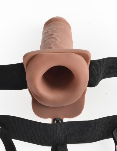 Кофейный перезаряжаемый вибрострапон 7  Hollow Rechargeable Strap-on with Balls - 20,3 см. фото 4