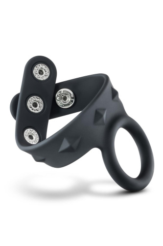 Черное эрекционное кольцо с подхватом мошонки на кнопках VS6 Черное эрекционное кольцо с подхватом мошонки на кнопках VS6