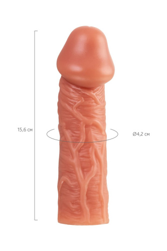 Телесная насадка на фаллос с фиксацией мошонки Cock Sleeve 001 Size M - 15,6 см. фото 8