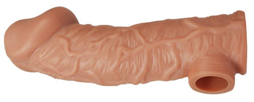 Телесная насадка на фаллос с фиксацией мошонки Cock Sleeve 001 Size M - 15,6 см. фото 2