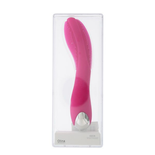 Розовый вибратор с поверхностью-щёточкой OLINA PINK - 17 см. фото 2