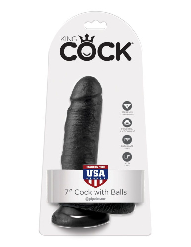 Чёрный фаллоимитатор с мошонкой 7  Cock with Balls - 19,4 см. фото 4