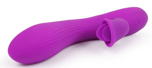 Фиолетовый рельефный вибратор-кролик QUEJOY - 25 см. фото 2