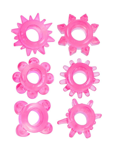 Набор из 6 розовых эрекционных колец с различным рельефом фото 2