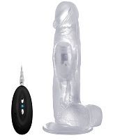 Прозрачный вибратор-реалистик Vibrating Realistic Cock 8  With Scrotum - 20 см.