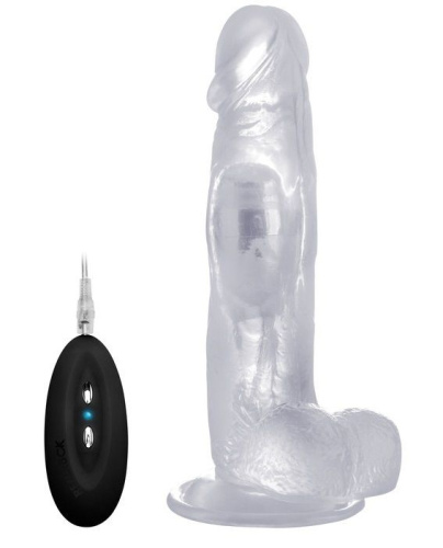 Прозрачный вибратор-реалистик Vibrating Realistic Cock 8  With Scrotum - 20 см.