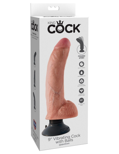 Телесный виброфаллос со съемной присоской 9  Vibrating Cock with Balls - 22,9 см. фото 4