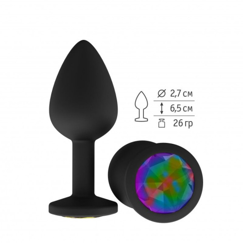Чёрная анальная втулка с разноцветным кристаллом - 7,3 см. фото 2