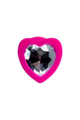 Розовая анальная втулка Diamond Heart с прозрачным кристаллом - 7 см. фото 3