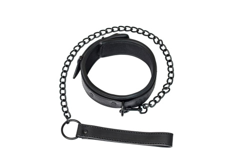 Черный ошейник с поводком Kinky фото 2
