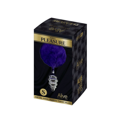 Анальная пробка Metal Anal Fluffly Twist Plug S с фиолетовым хвостиком фото 3