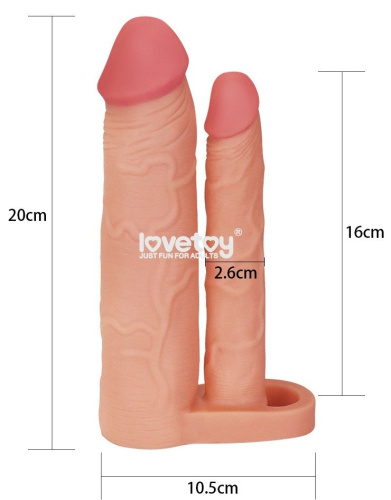 Телесная насадка для двойного проникновения Add 2 Pleasure X Tender Double Penis Sleeve - 20 см. фото 4