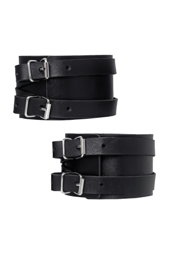 Черные кожаные оковы с двумя перекрёстными ремешками фото 4 Черные кожаные оковы с двумя перекрёстными ремешками фото 4