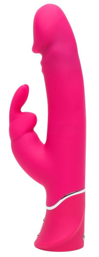 Розовый вибратор-кролик Realistic Dual Density Rechargeable Rabbit Vibrator - 25,5 см. фото 2