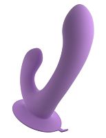 Сиреневый перезаряжаемый вибратор с клиторальным отростком Duo Pleasure Wallbang-Her - 17,5 см.