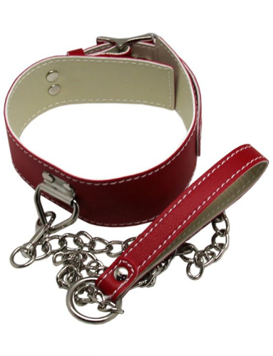 Красный ошейник с металлическим поводком и замочком фото 2