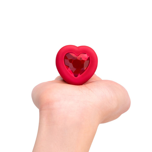 Красный анальный плаг с кристаллом-сердцем Vibrating Heart Shape Jewel Plug M-L фото 5