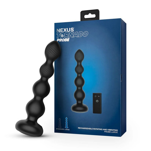 Черная анальная виброёлочка Nexus Tornado Beaded Probe Large с функцией вращения фото 3