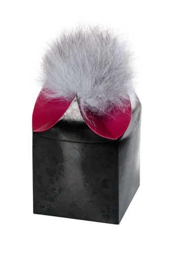 Серебристая анальная втулка с серым заячьим хвостом фото 4