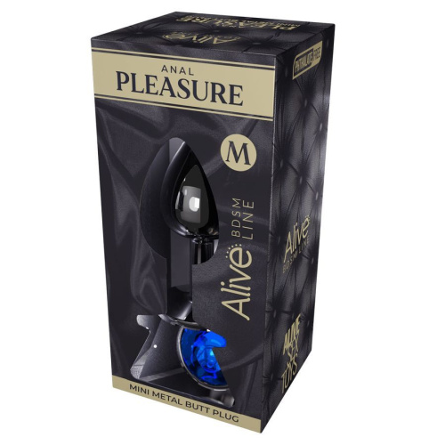 Серебристая анальная втулка с синим кристаллом Mini Metal Butt Plug Size M - 8 см. фото 2