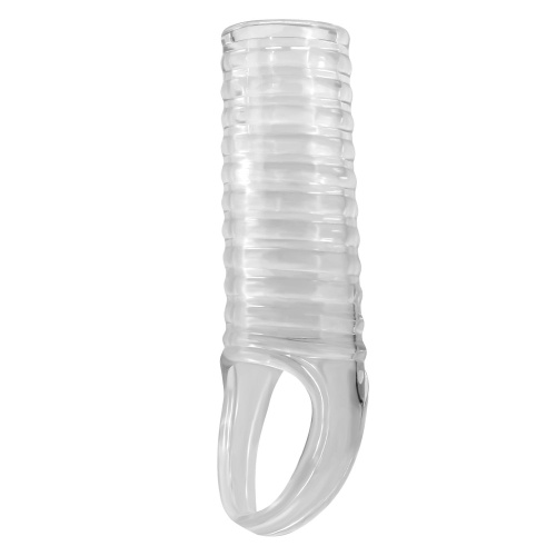 Прозрачная насадка на пенис с ребрышками и подхватом мошонки Прозрачная насадка на пенис с ребрышками и подхватом мошонки