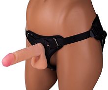 Женский страпон с реалистичной насадкой и вагинальной пробкой - 16 см.