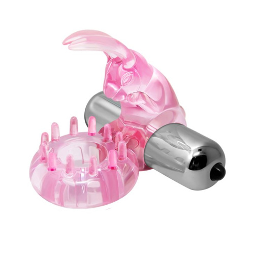 Розовое эрекционное виброкольцо с клиторальным зайчиком Love Rabbit Ring