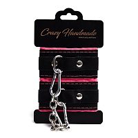 Черно-розовые скругленные наручники с мягкой подкладкой