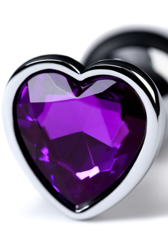 Серебристая коническая анальная пробка с фиолетовым кристаллом-сердечком - 7 см. фото 8