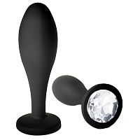 Черная анальная пробка с прозрачным кристаллом - 7,7 см.