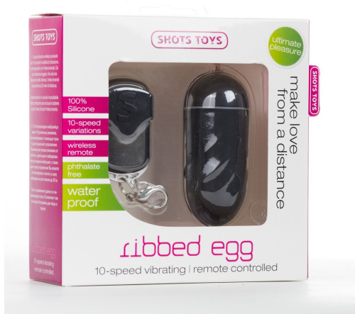 Чёрное виброяйцо Ribbed Egg на дистанционном управлении фото 2