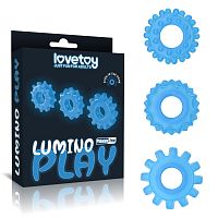Набор из 3 голубых, светящихся в темноте эрекционных колец Lumino Play