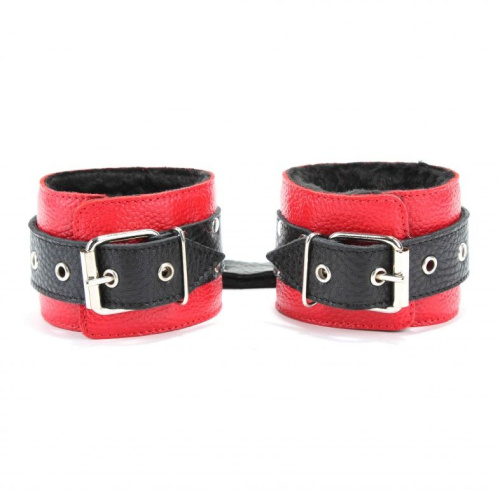 Красно-черные наручники c меховой подкладкой фото 3
