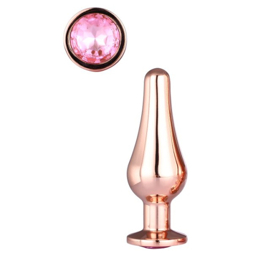 Золотистая анальная пробка с кристаллом Rose Gold Pleasure Plug S - 9 см. фото 3