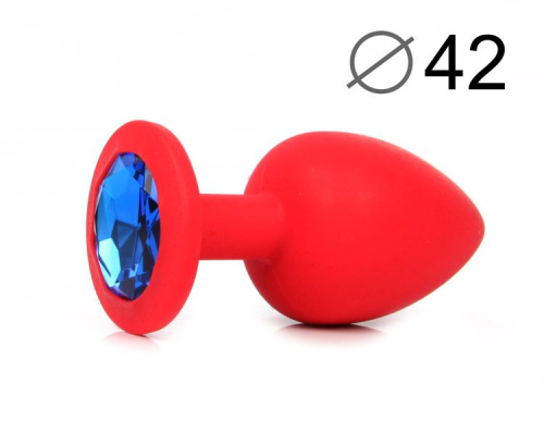 Красная анальная пробка с синим кристаллом - 9,5 см. фото 2