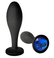 Черная анальная пробка с синим кристаллом - 11 см.