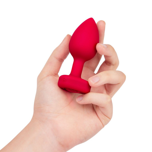 Красный анальный плаг с кристаллом-сердцем Vibrating Heart Shape Jewel Plug M-L фото 3