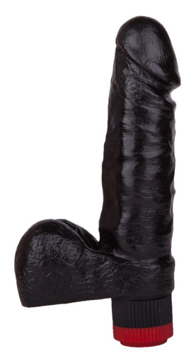 Чёрный виброфаллос с пышной мошонкой - 16 см. фото 2