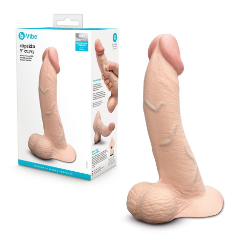 Телесный анальный фаллоимитатор Slipskin 9’’ Curved - 22 см. фото 2