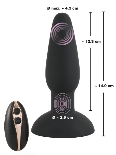 Черная анальная вибропробка с пульсацией в нижней части Thumping Anus Butt Plug - 15 см. фото 7
